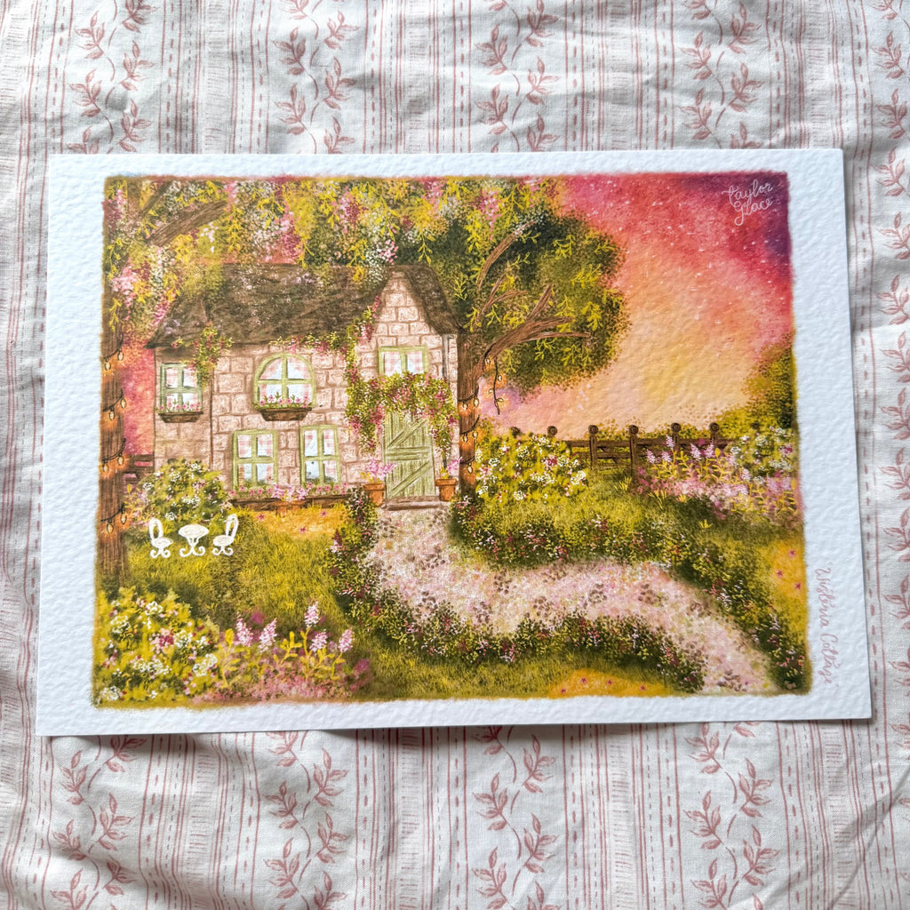 Wisteria Cottage - Whimsical Floral Art Print