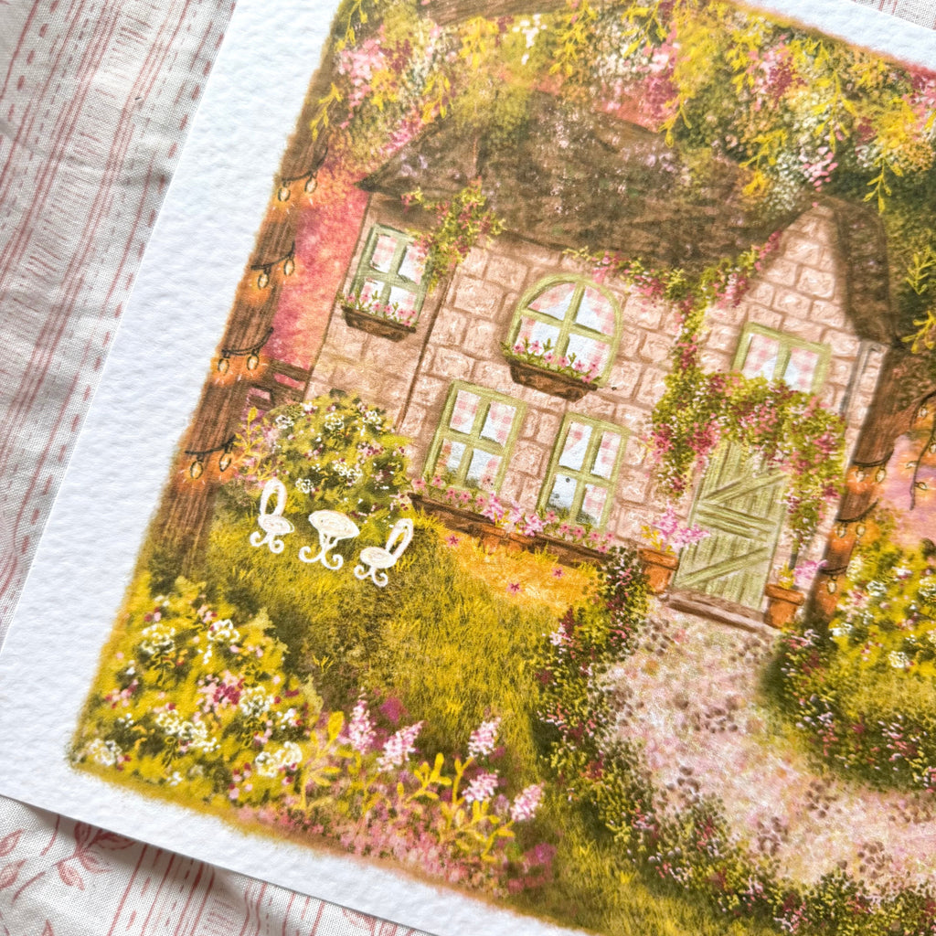Wisteria Cottage - Whimsical Floral Art Print