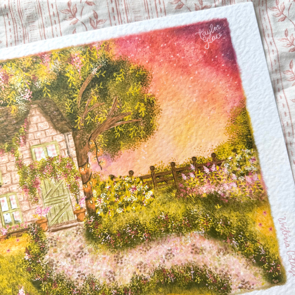 Wisteria Cottage - Whimsical Floral Art Print