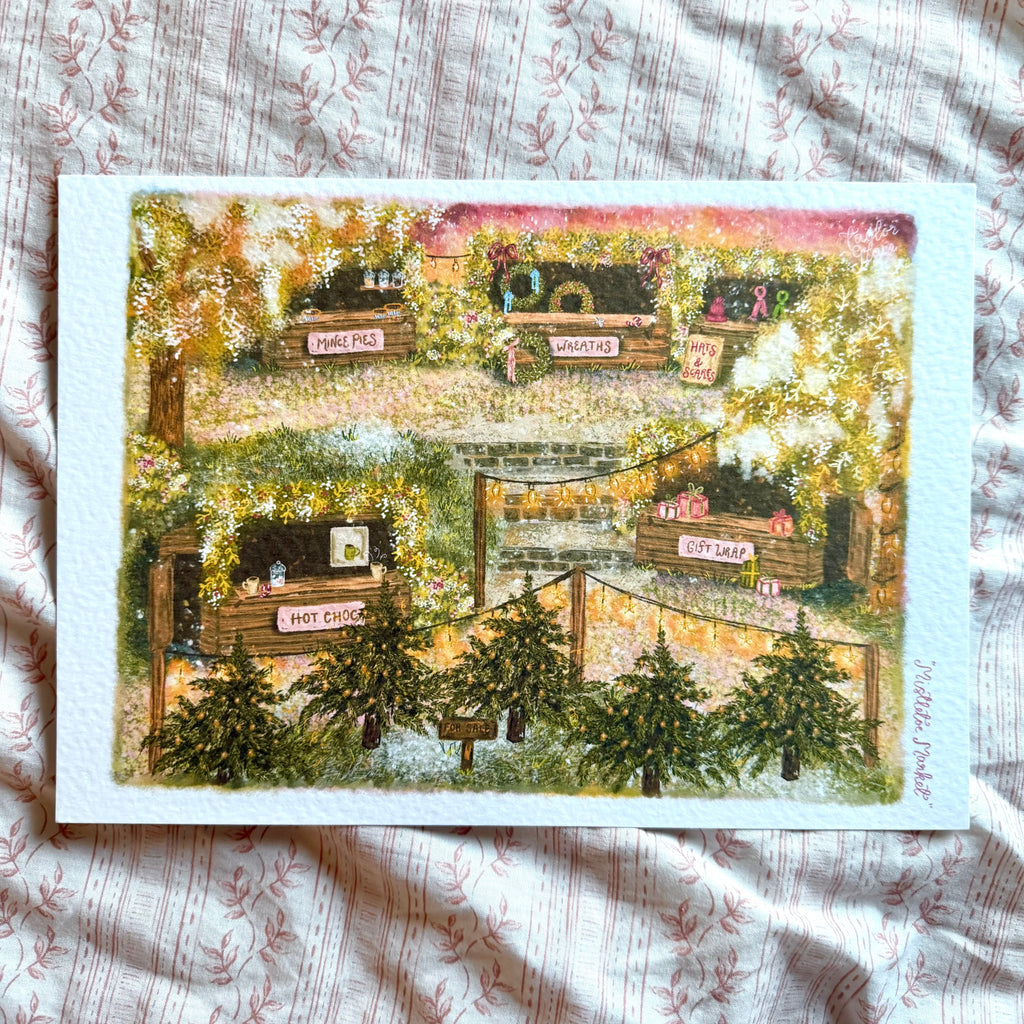 Mistletoe Market - Whimsical Christmas Floral Art Print