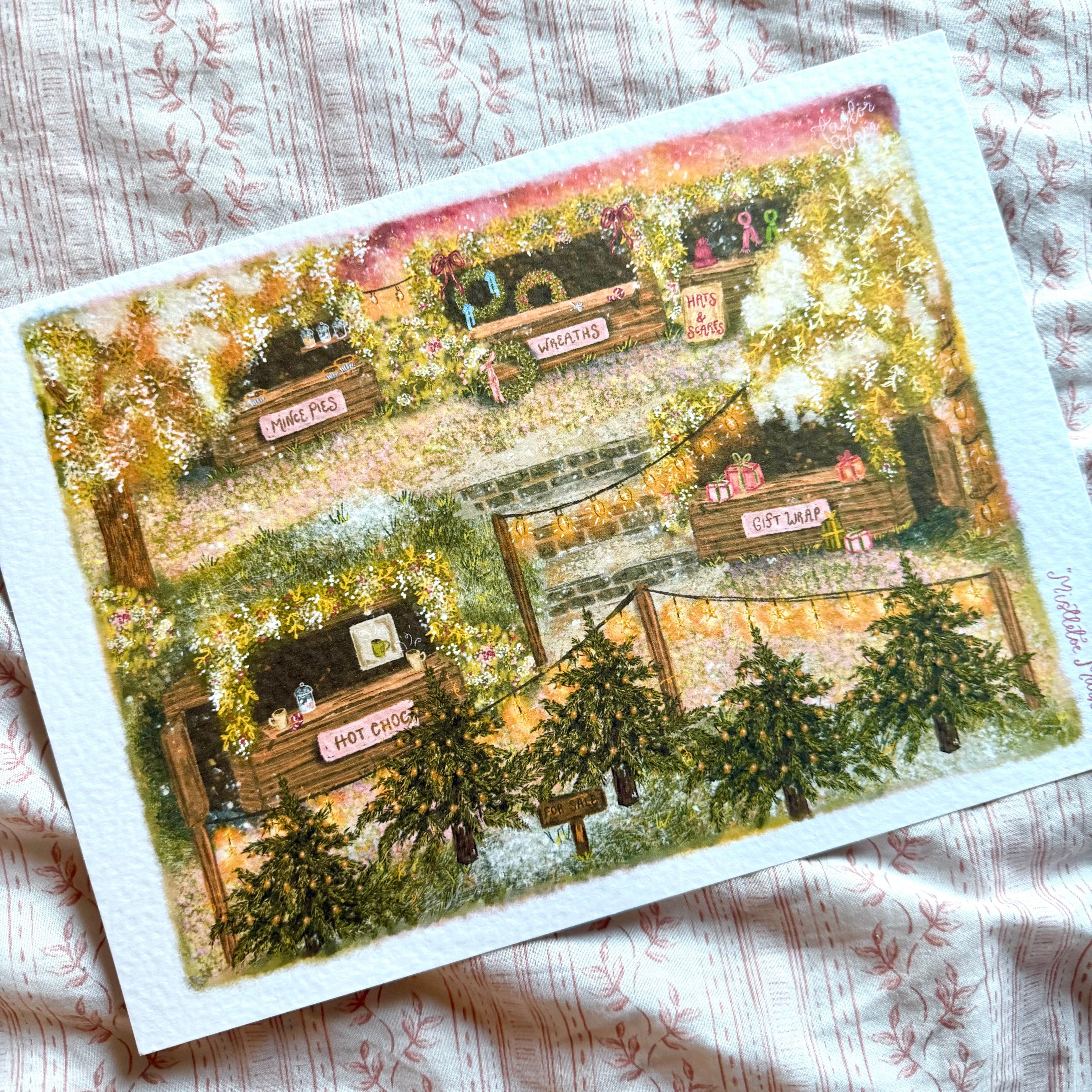 Mistletoe Market - Whimsical Christmas Floral Art Print